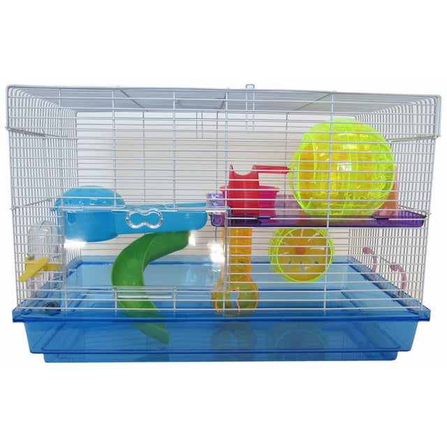 YML Clear Plastic Dwarf Hamster Mice Cage with Color Accessories, Blue