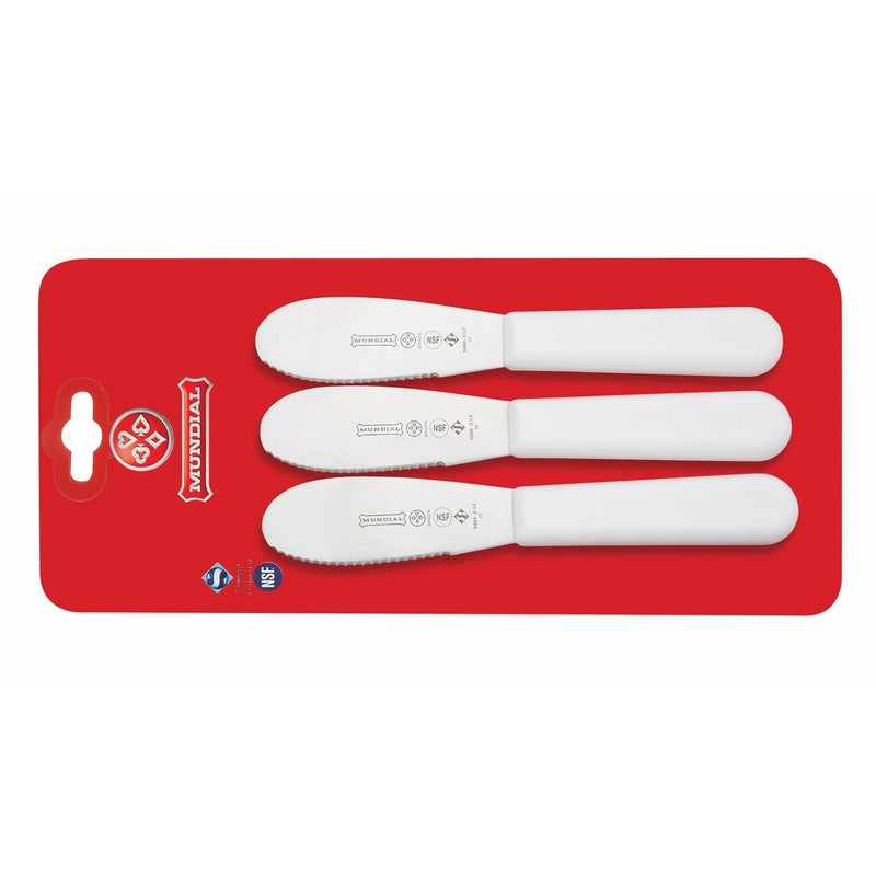 Mundial SCW5688E-3 1/2 3-1/2-Inch Serrated Edge Sandwich Spreader, Set of 3, White
