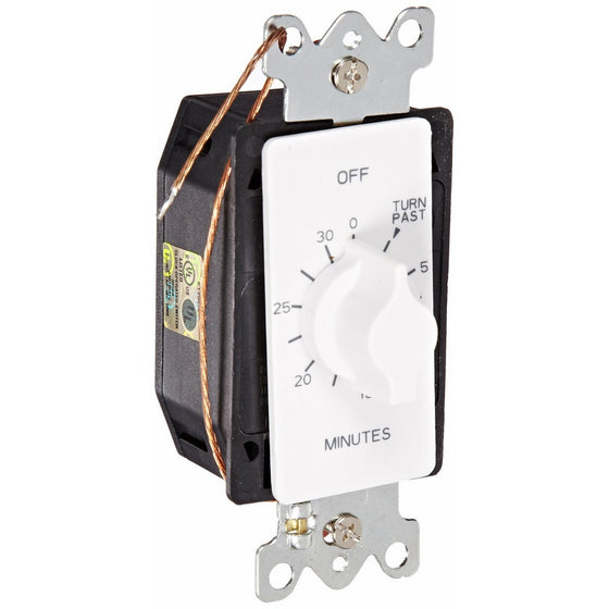 NSi Industries TORK A530MW In-Wall Spring Wound 30-Minute Mechanical Interval Timer Switch - for Indoor/Outdoor Lighting and Fans - Automatic Off - White