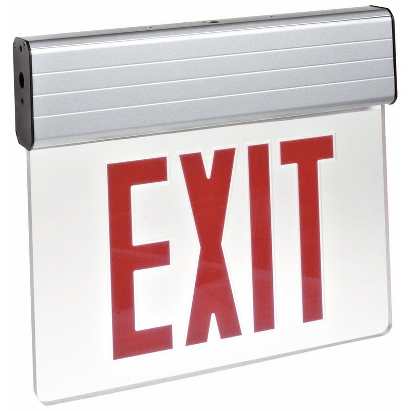 Morris Products 73310 Surface Mount Edge Lit LED Exit Sign, Red on Clear Panel Color, Anodized Aluminum Housing
