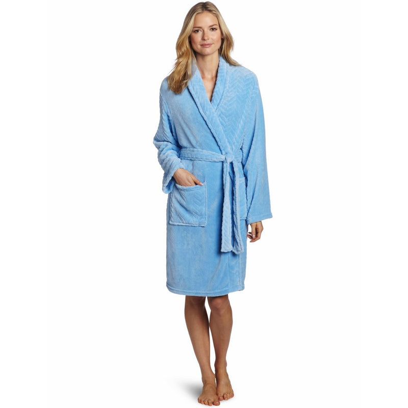 Seven Apparel Hotel Spa Collection Herringbone Textured Plush Robe, Blue