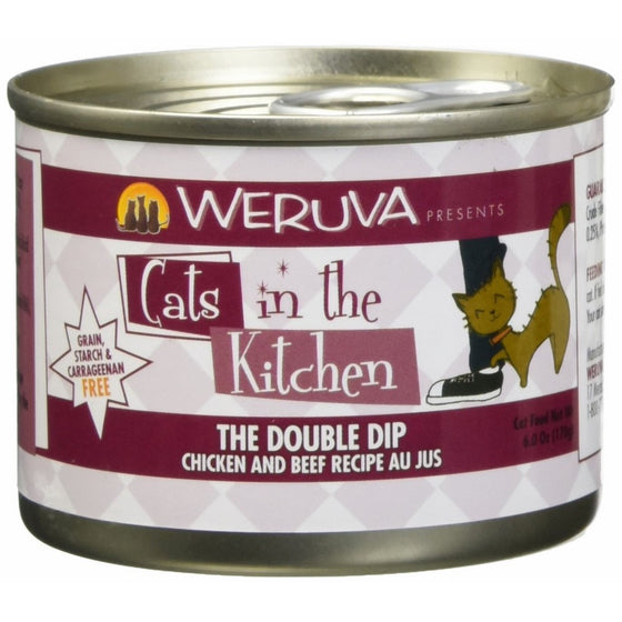 Weruva Cats in the Kitchen, The Double Dip with Chicken & Beef Au Jus Cat Food, 6oz Can (Pack of 24)