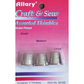 Allary Craft & Sew ASSORTED THIMBLES Pack Small, Medium & Large Sizes (1 of Each Size) (NICKEL PLATED Metal Thimbles)