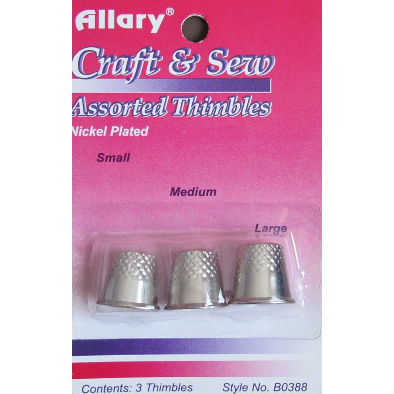 Allary Craft & Sew ASSORTED THIMBLES Pack Small, Medium & Large Sizes (1 of Each Size) (NICKEL PLATED Metal Thimbles)