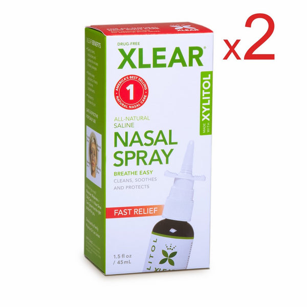 XLEAR Nasal Spray, 1.5 oz. (2 Pack) Natural Saline and Xylitol Moisturizing Sinus Care - Immediate and Drug Free Relief From Congestion, Allergies, and Dry Sinuses