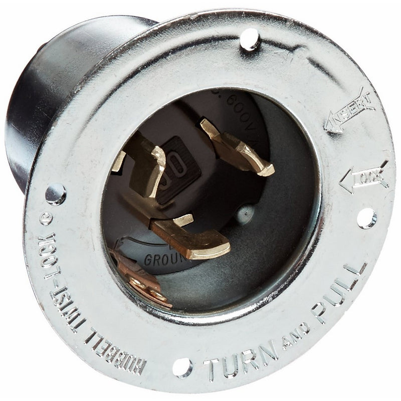 Hubbell HBL3775 Locking Flanged Inlet, 50 amp, 250VDC/600VAC, 3 Pole, 4 Wire