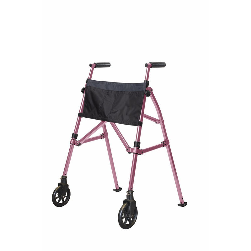 Stander EZ Fold-N-Go Walker - Lightweight Folding & Height Adjustable Adult Travel Walker for Seniors Locking Swivel Wheels & Pouch - Regal Rose