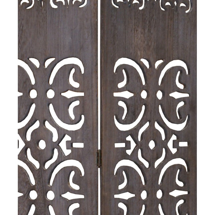 3 Panel Shinto Cut Out Design Foldable Room Divider, Brown