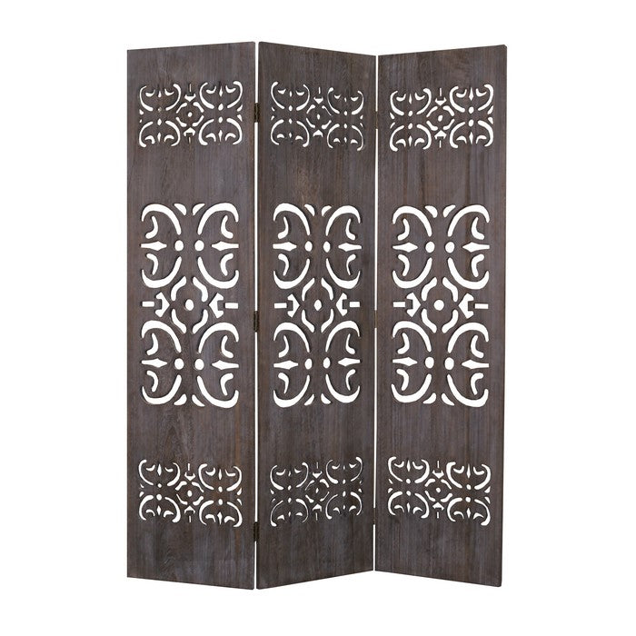 3 Panel Shinto Cut Out Design Foldable Room Divider, Brown