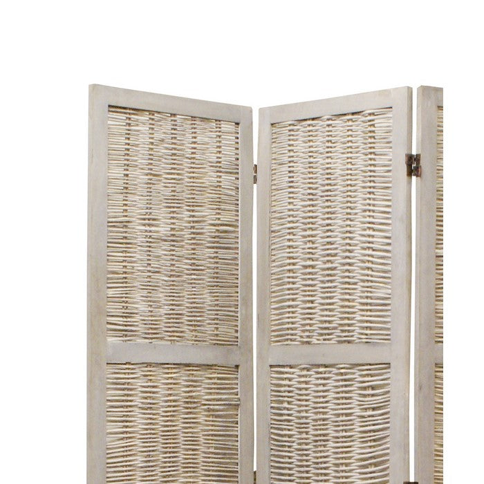 Cottage Style 3 Panel Room Divider with Willow Weaving, Gray