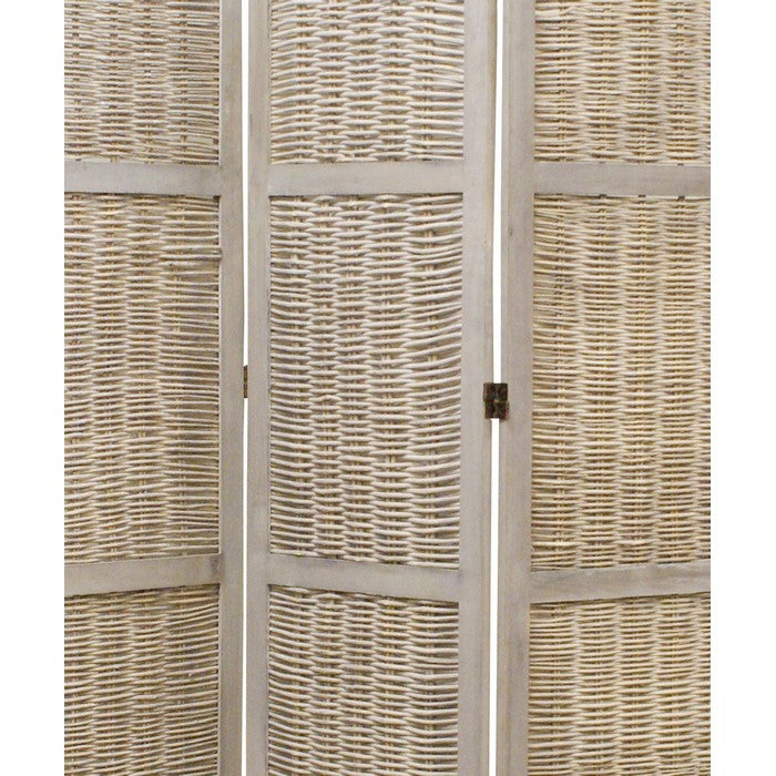Cottage Style 3 Panel Room Divider with Willow Weaving, Gray