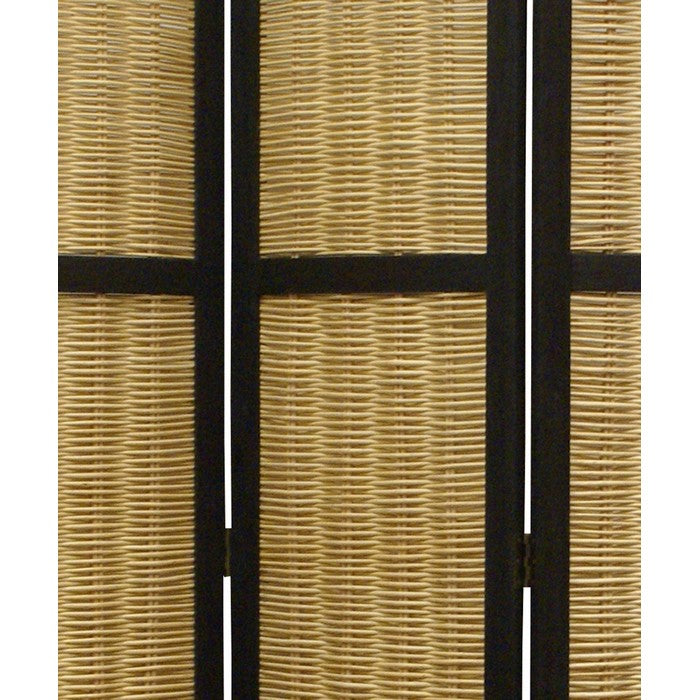 Cottage Style 3 Panel Room Divider with Willow Weaving, Black and Brown