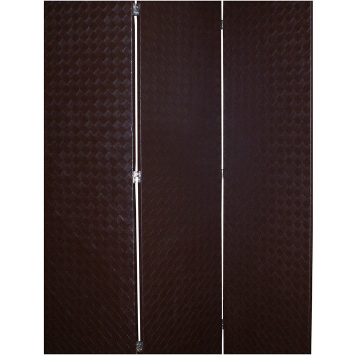 3 Panel Faux Leather Covered Room Divider with Criss Cross Design, Brown