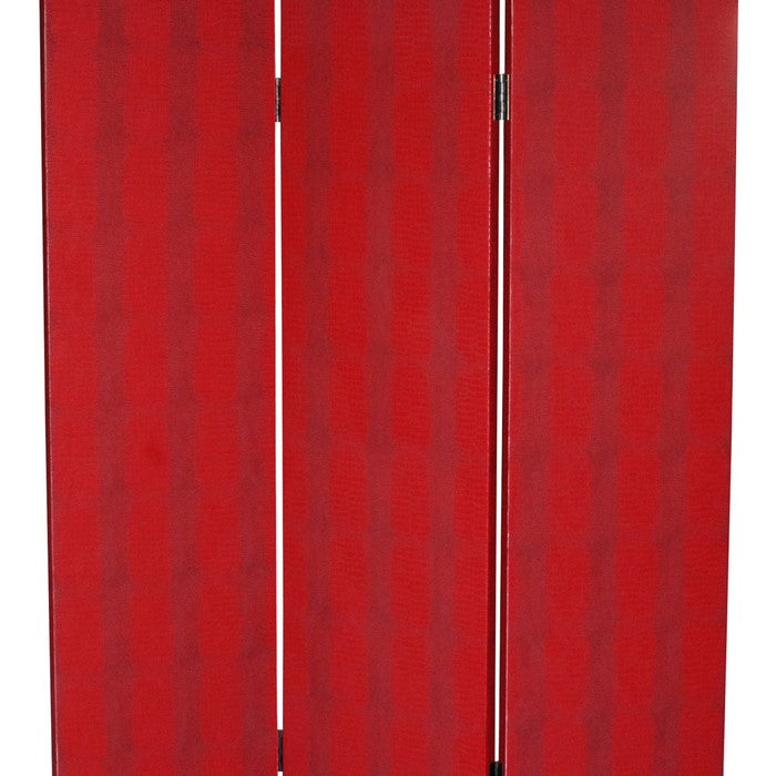Transitional 3 Panel Wooden Screen with Nailhead Trim, Red