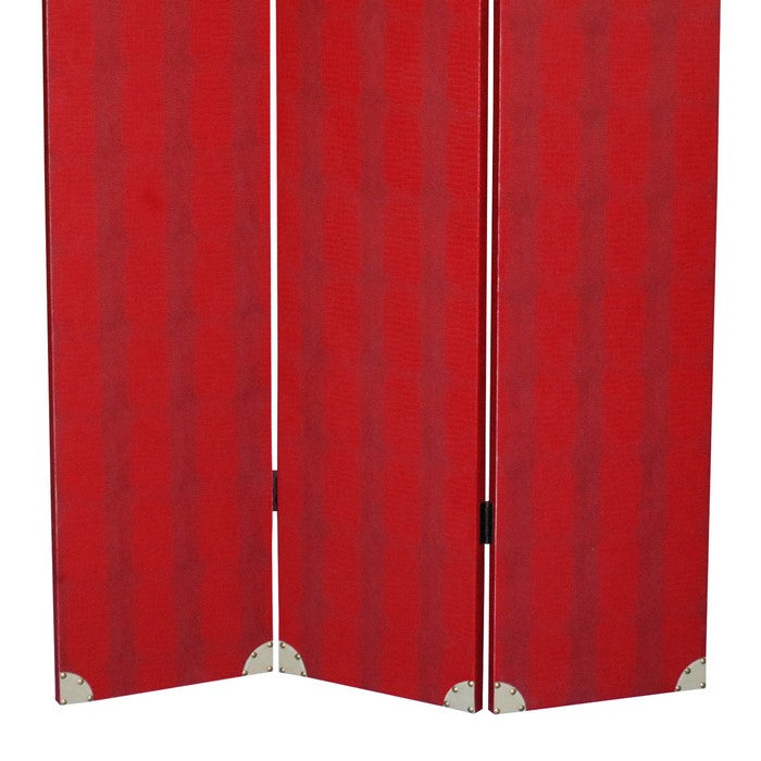 Transitional 3 Panel Wooden Screen with Nailhead Trim, Red