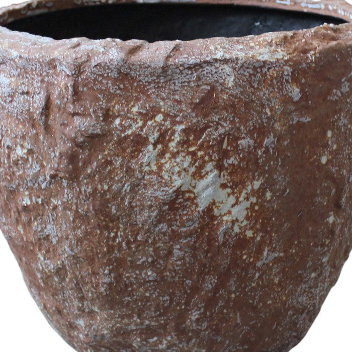 Hand Made Round Bowl Like Rocky Sandstone Planter, Brown, Set of 3