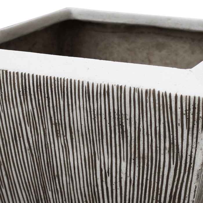 Hand Made Square Flower pot  with Ribbed Design, White, Set of 3