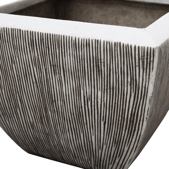 Hand Made Square Flower pot  with Ribbed Design, White, Set of 3