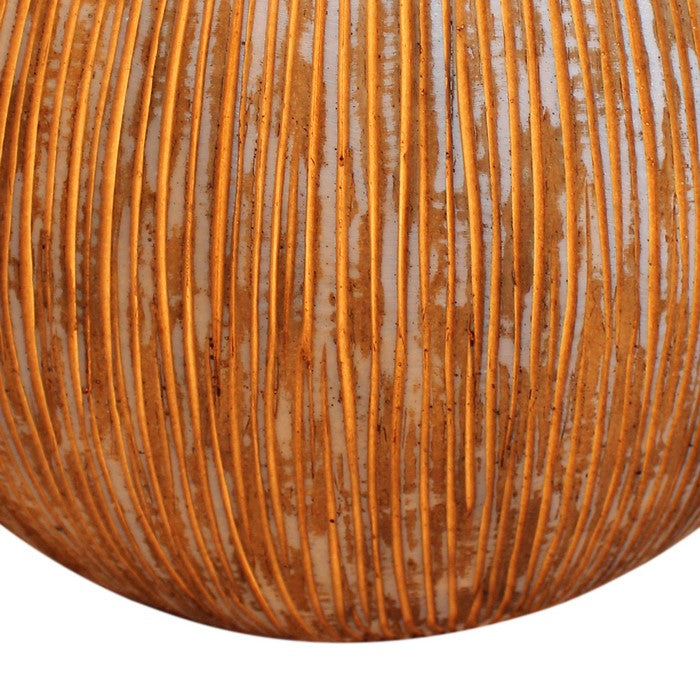 Contemporary Ribbed Finish Sandstone Decor Ball with Lights, Brown