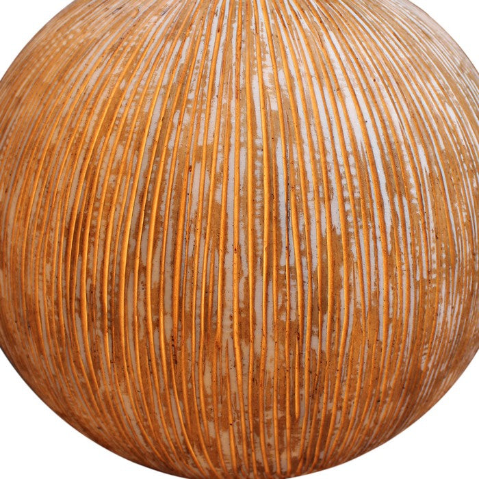 Contemporary Ribbed Finish Sandstone Decor Ball with Lights, Brown