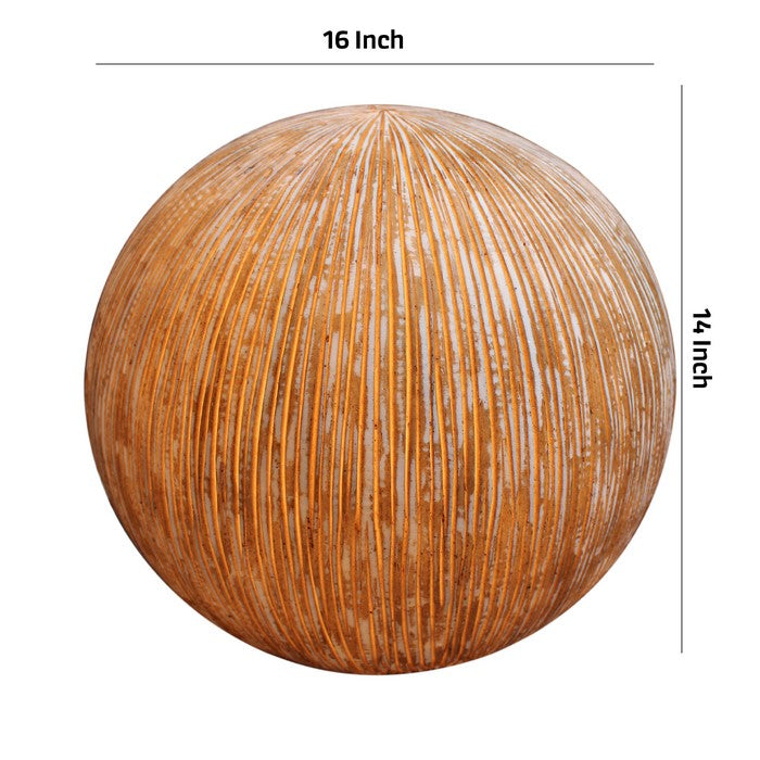 Contemporary Ribbed Finish Sandstone Decor Ball with Lights, Brown
