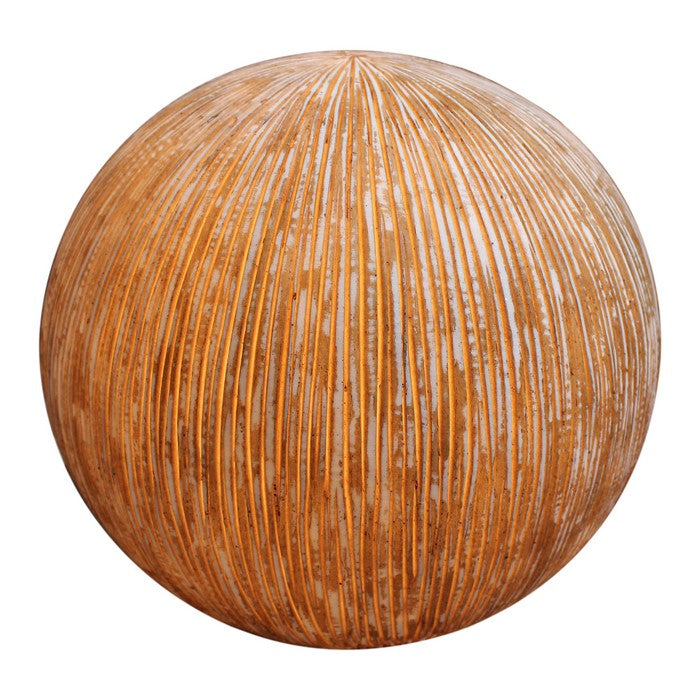 Contemporary Ribbed Finish Sandstone Decor Ball with Lights, Brown