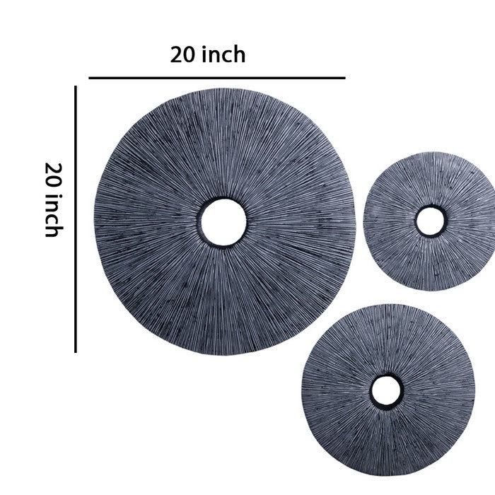 Ribbed Round Sandstone Wall Decor with Cut Out at Centre, Medium, Gray