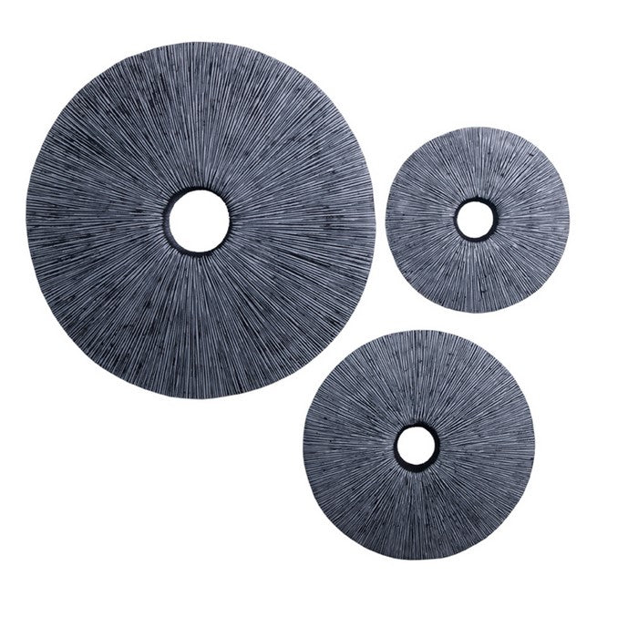 Ribbed Round Sandstone Wall Decor with Cut Out at Centre, Medium, Gray