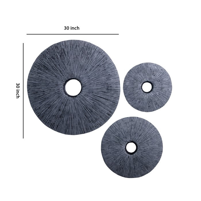 Ribbed Round Sandstone Wall Decor with Cut Out at Centre, Large, Gray