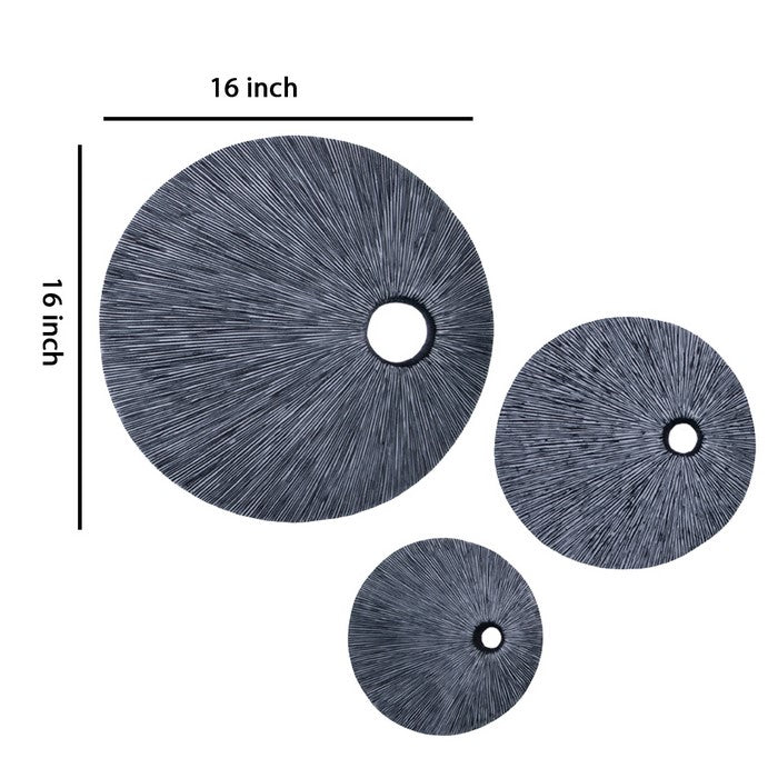 Ribbed Round Sandstone Wall Decor with Cut Out Near the Edge, Small, Gray