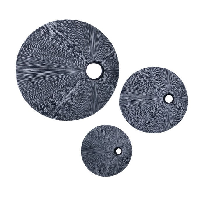 Ribbed Round Sandstone Wall Decor with Cut Out Near the Edge, Large, Gray