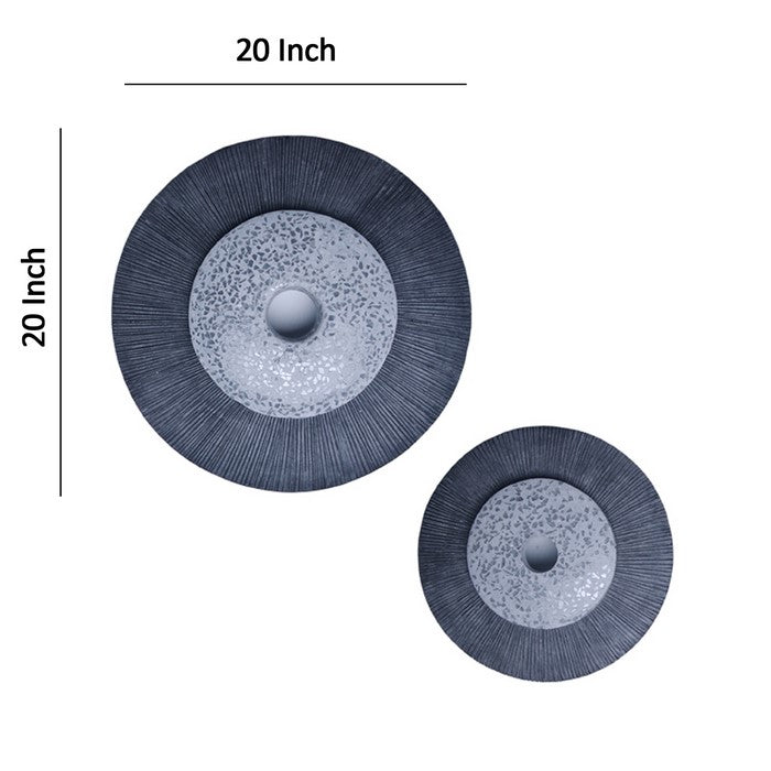 Round Dual Layer Glass and Sandstone Wall Decor, Large, Gray