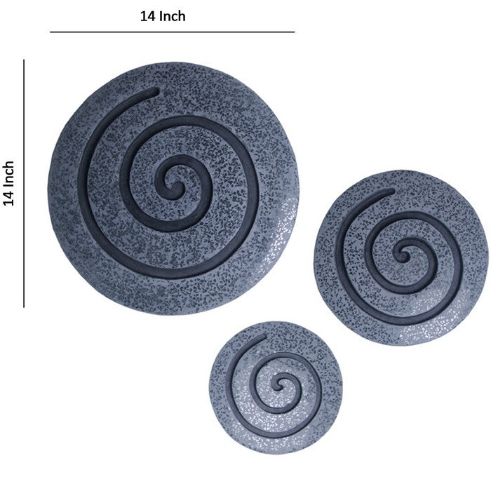 Round Sandstone and Glass Wall Decor with Spiral Design, Small, Gray