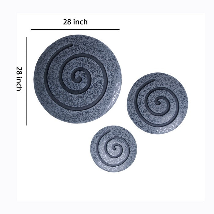 Round Sandstone and Glass Wall Decor with Spiral Design, Large, Gray