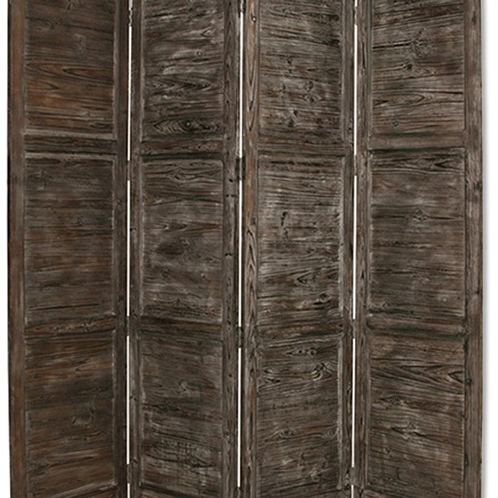 Wooden 4 Panel Foldable Floor Screen with Textured Panels, Black