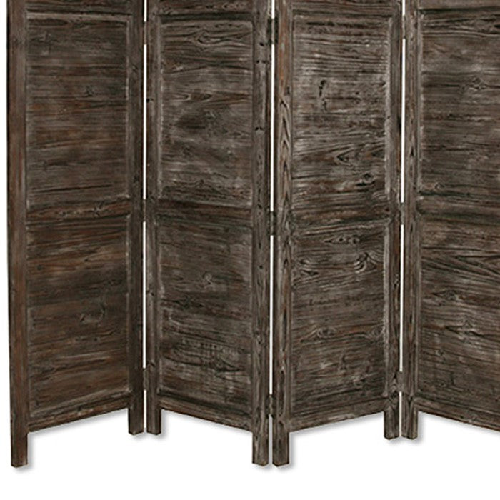 Wooden 4 Panel Foldable Floor Screen with Textured Panels, Black