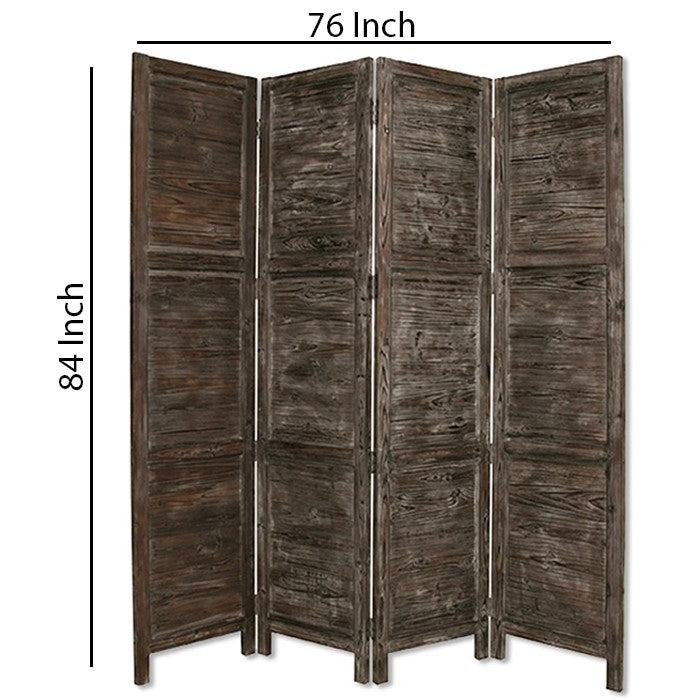 Wooden 4 Panel Foldable Floor Screen with Textured Panels, Black
