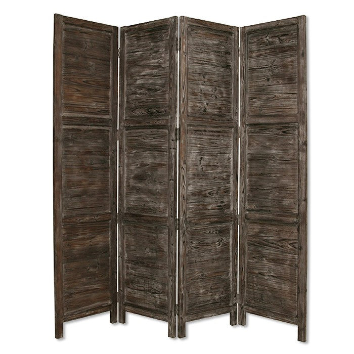 Wooden 4 Panel Foldable Floor Screen with Textured Panels, Black