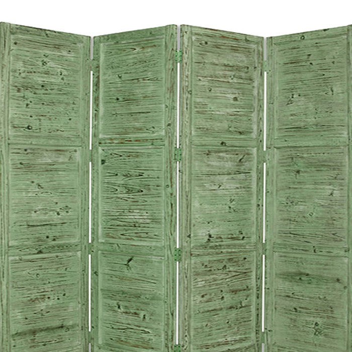 Wooden 4 Panel Foldable Floor Screen with Textured Panels, Green