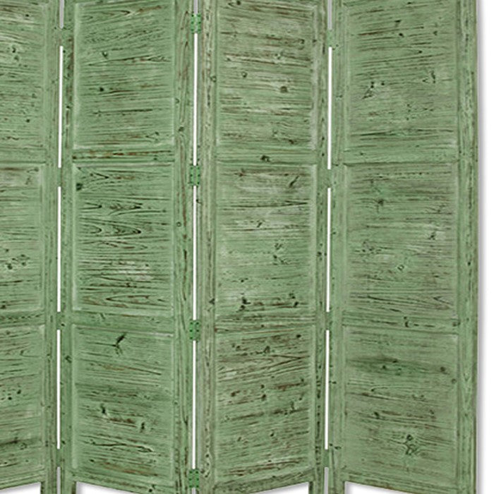 Wooden 4 Panel Foldable Floor Screen with Textured Panels, Green