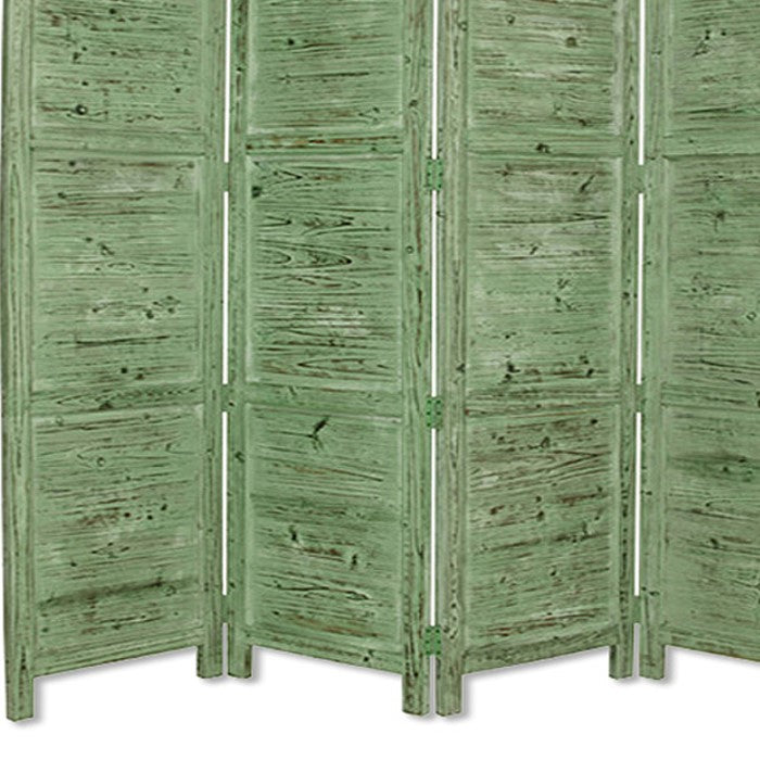 Wooden 4 Panel Foldable Floor Screen with Textured Panels, Green