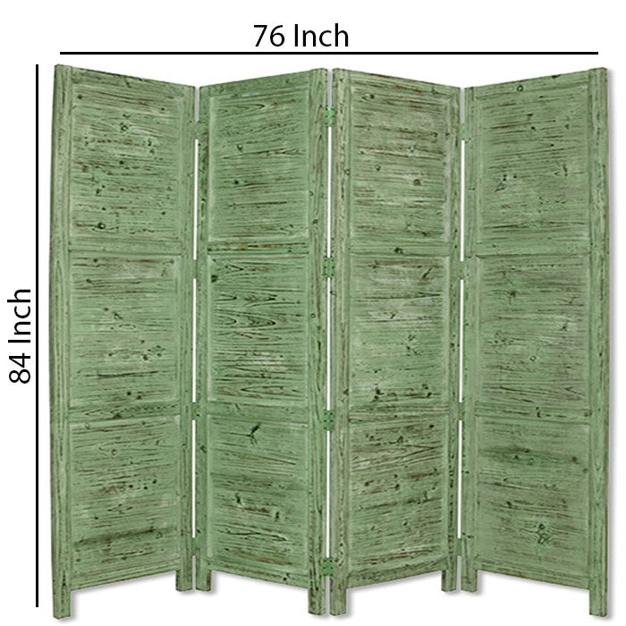 Wooden 4 Panel Foldable Floor Screen with Textured Panels, Green