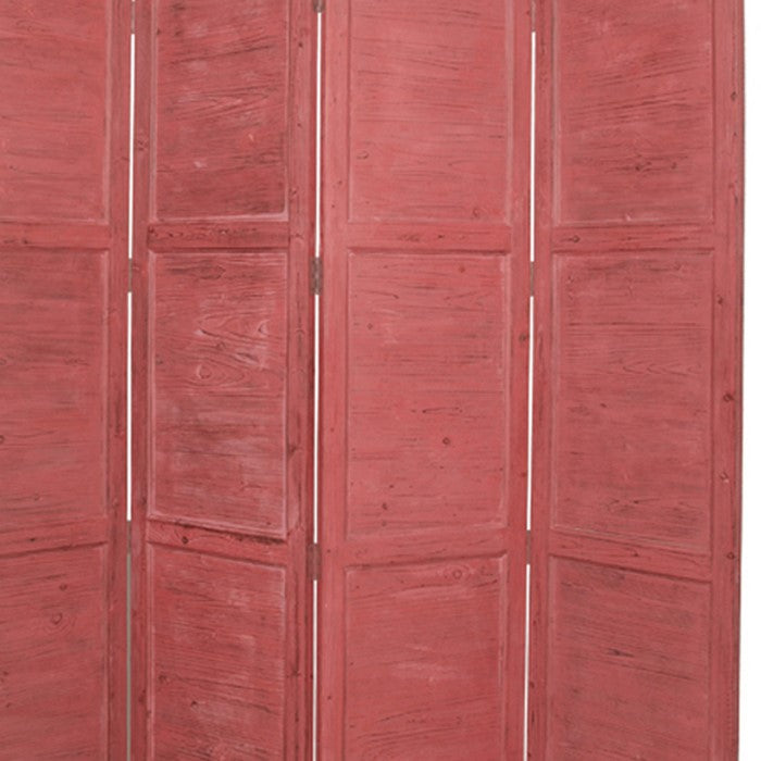 Wooden 4 Panel Foldable Floor Screen with Textured Panels, Red