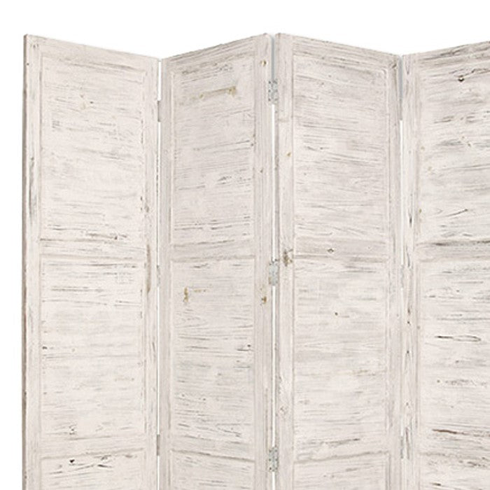 Wooden 4 Panel Foldable Floor Screen with Textured Panels, White