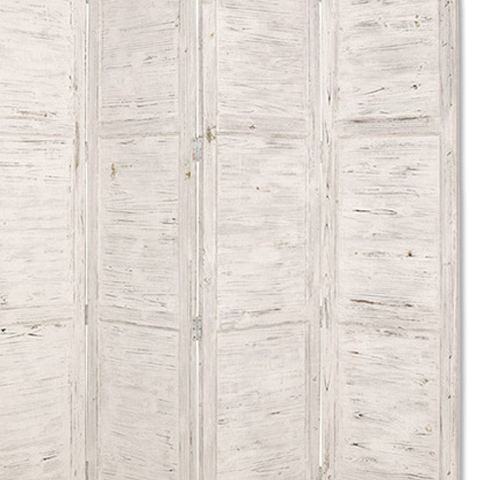 Wooden 4 Panel Foldable Floor Screen with Textured Panels, White