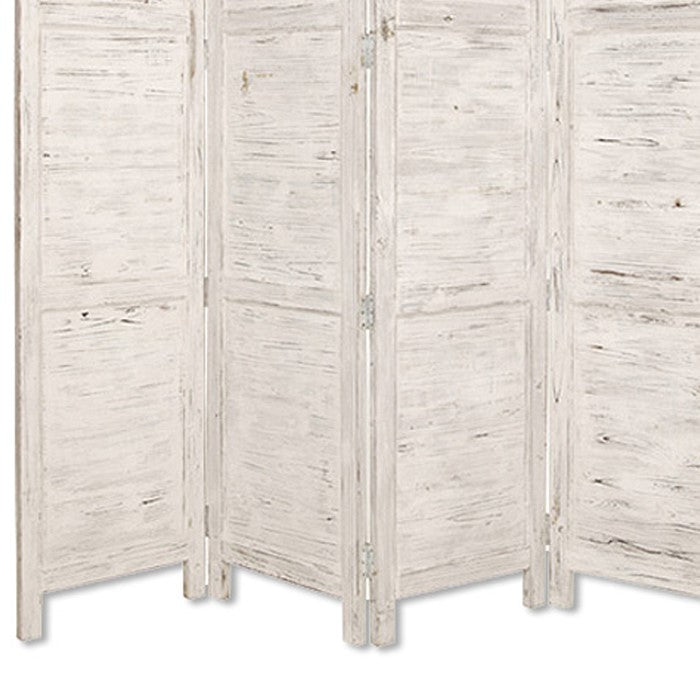Wooden 4 Panel Foldable Floor Screen with Textured Panels, White