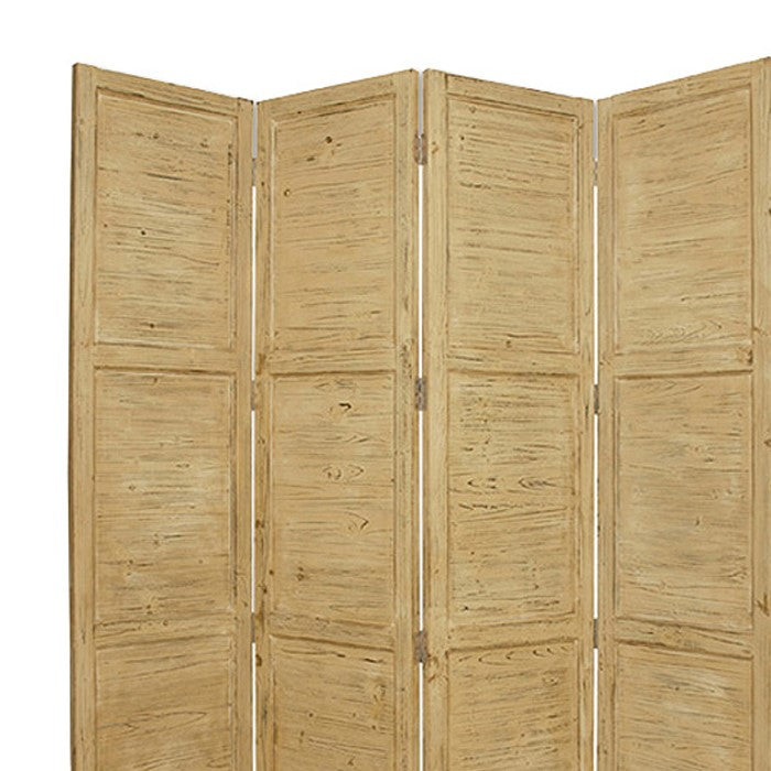 Wooden 4 Panel Foldable Floor Screen with Textured Panels, Yellow