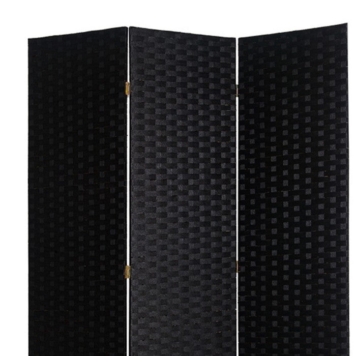 Wooden Foldable 3 Panel Room Divider with Streamline Design, Black