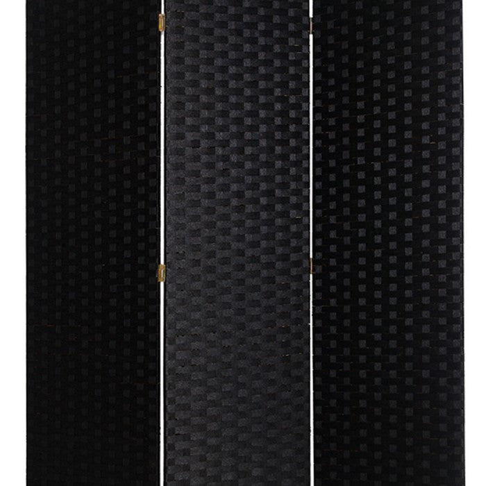 Wooden Foldable 3 Panel Room Divider with Streamline Design, Black