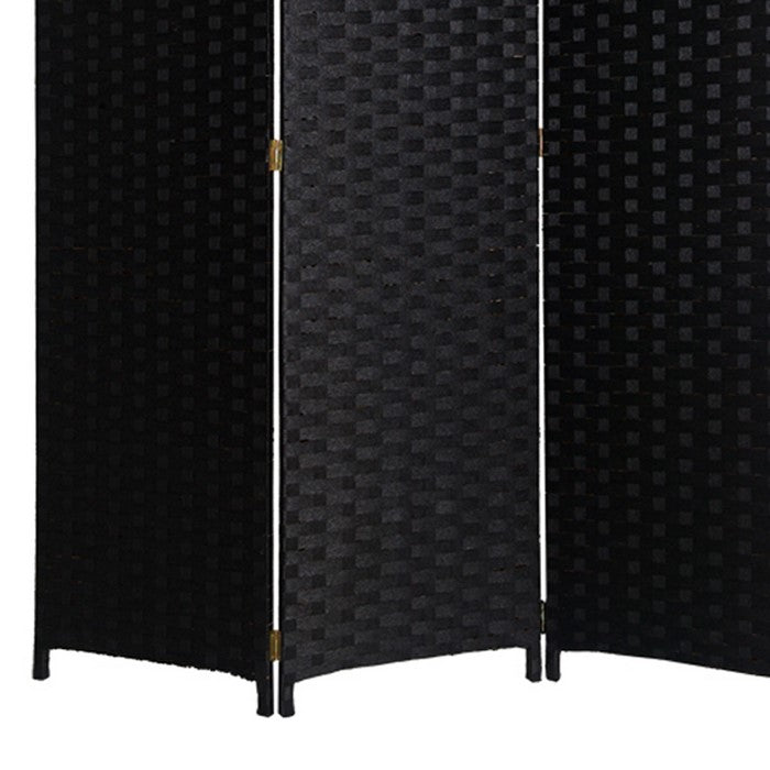 Wooden Foldable 3 Panel Room Divider with Streamline Design, Black